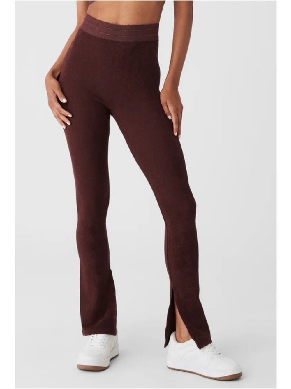 Alo Lux Terry Split Bottom Flare Leggings Womens M Brown Yoga Pants